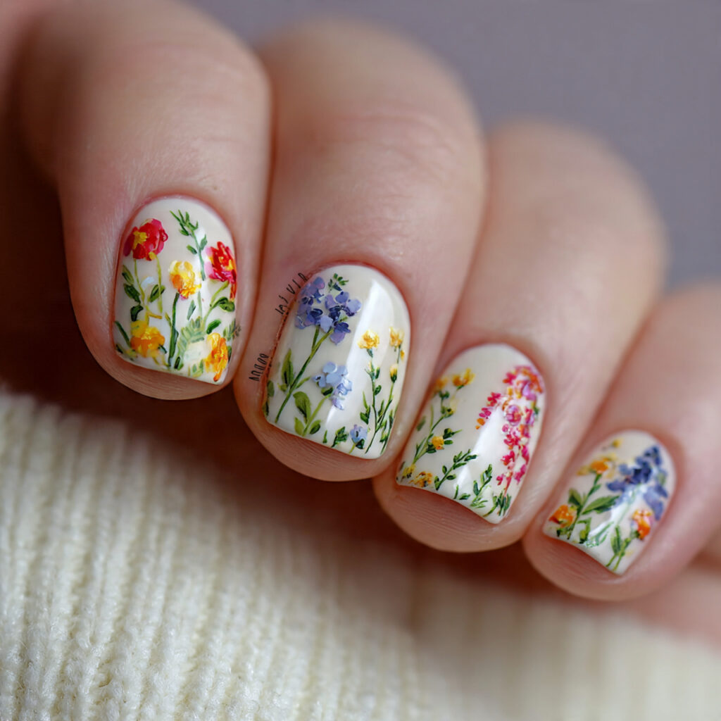 cute floral short nails