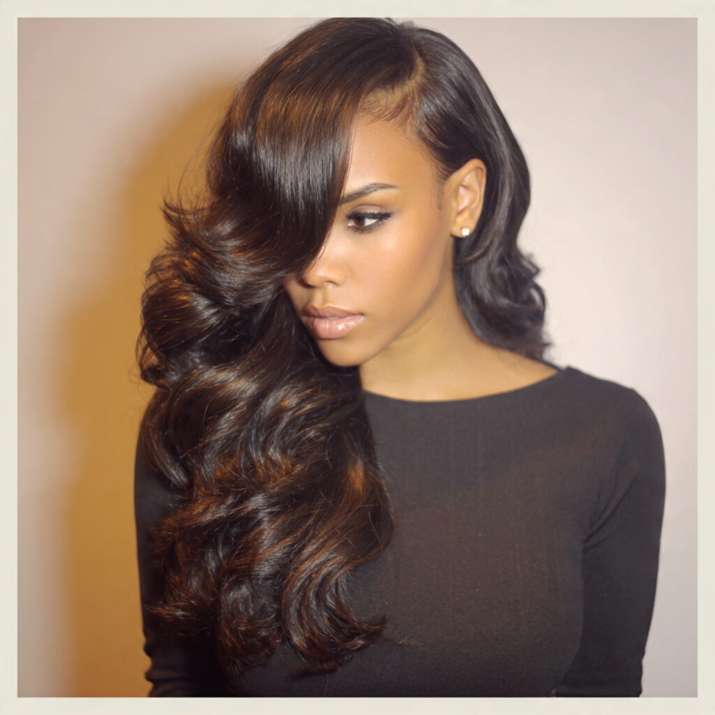 deep side part waves with quick weave hairstyles