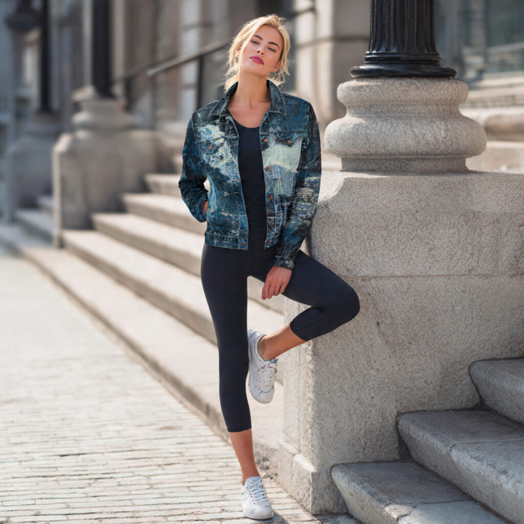denim jacket black leggings for women