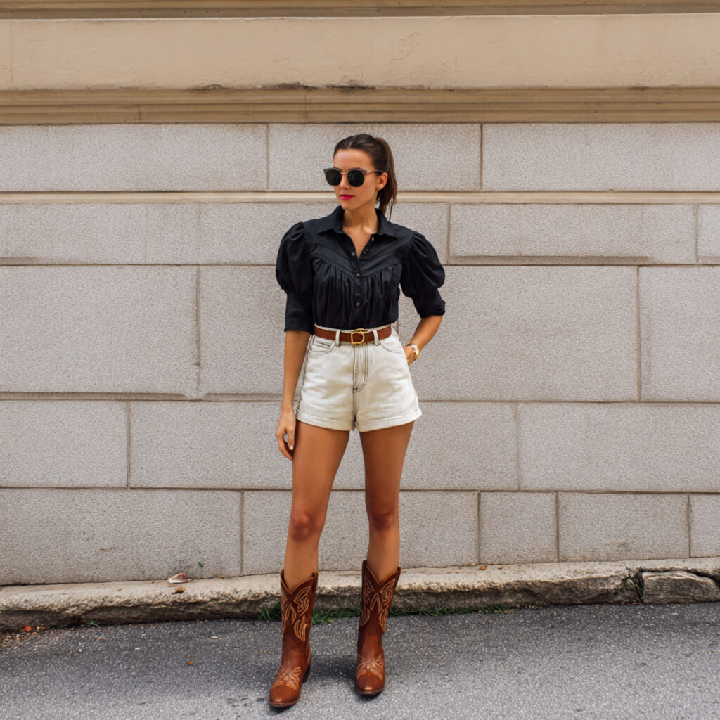 15 Concert Outfit Ideas That Will Make You the Best-Dressed Person in the Crowd 10 denim shorts cowboy boots for concert outfit
