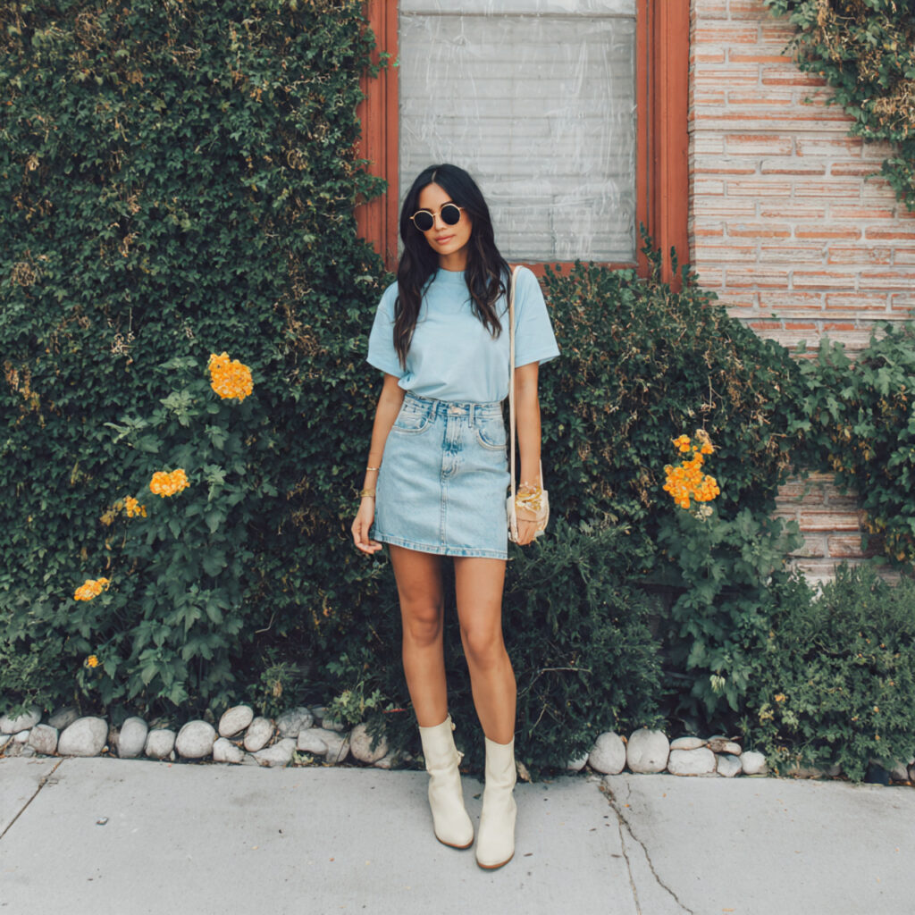14 Outfit Ideas for School That Make Getting Dressed at 7 AM Way Easier (and Actually Stylish) 13 denim skirt baby tee for school outfits