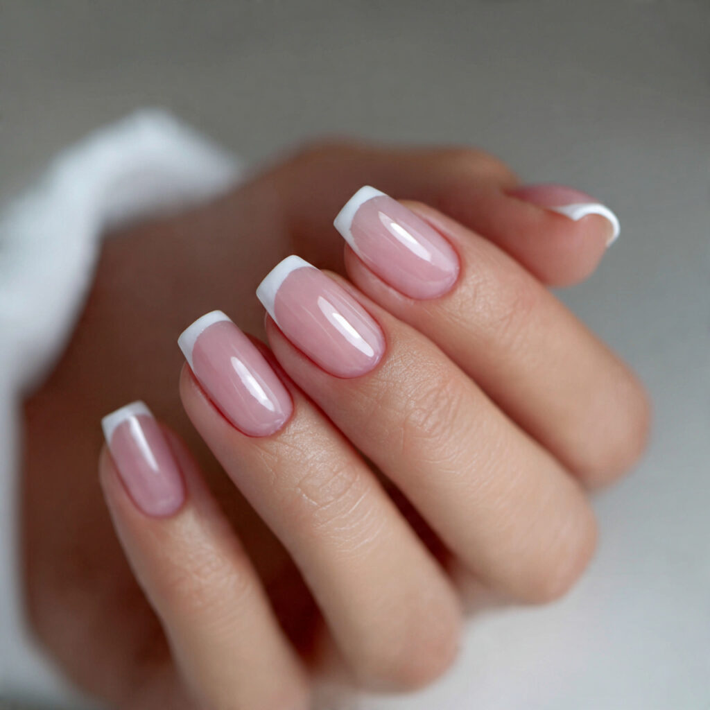 french tip short coffin nails