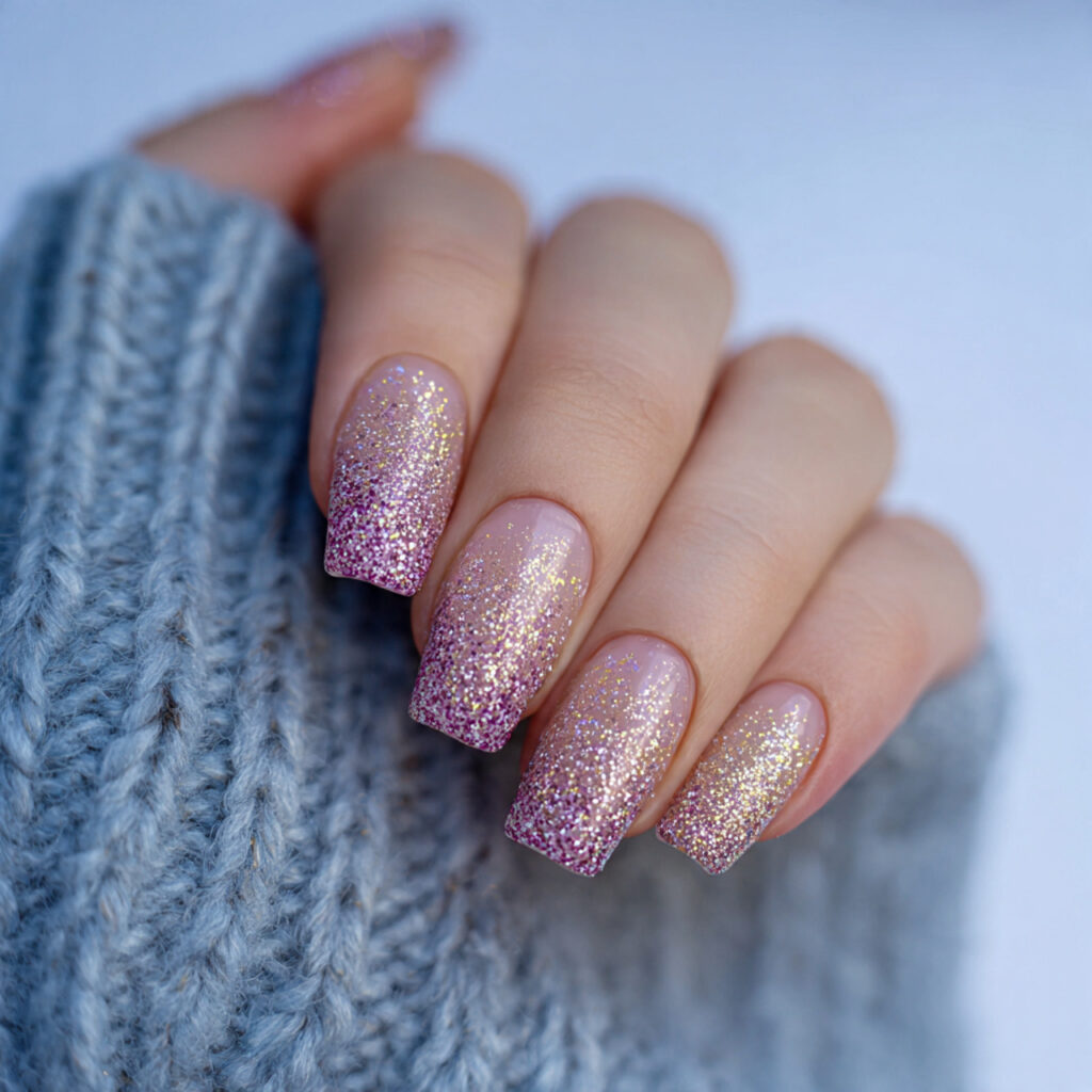 glitter accent short coffin nails