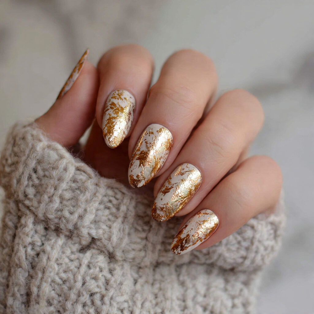 gold foil almond nails