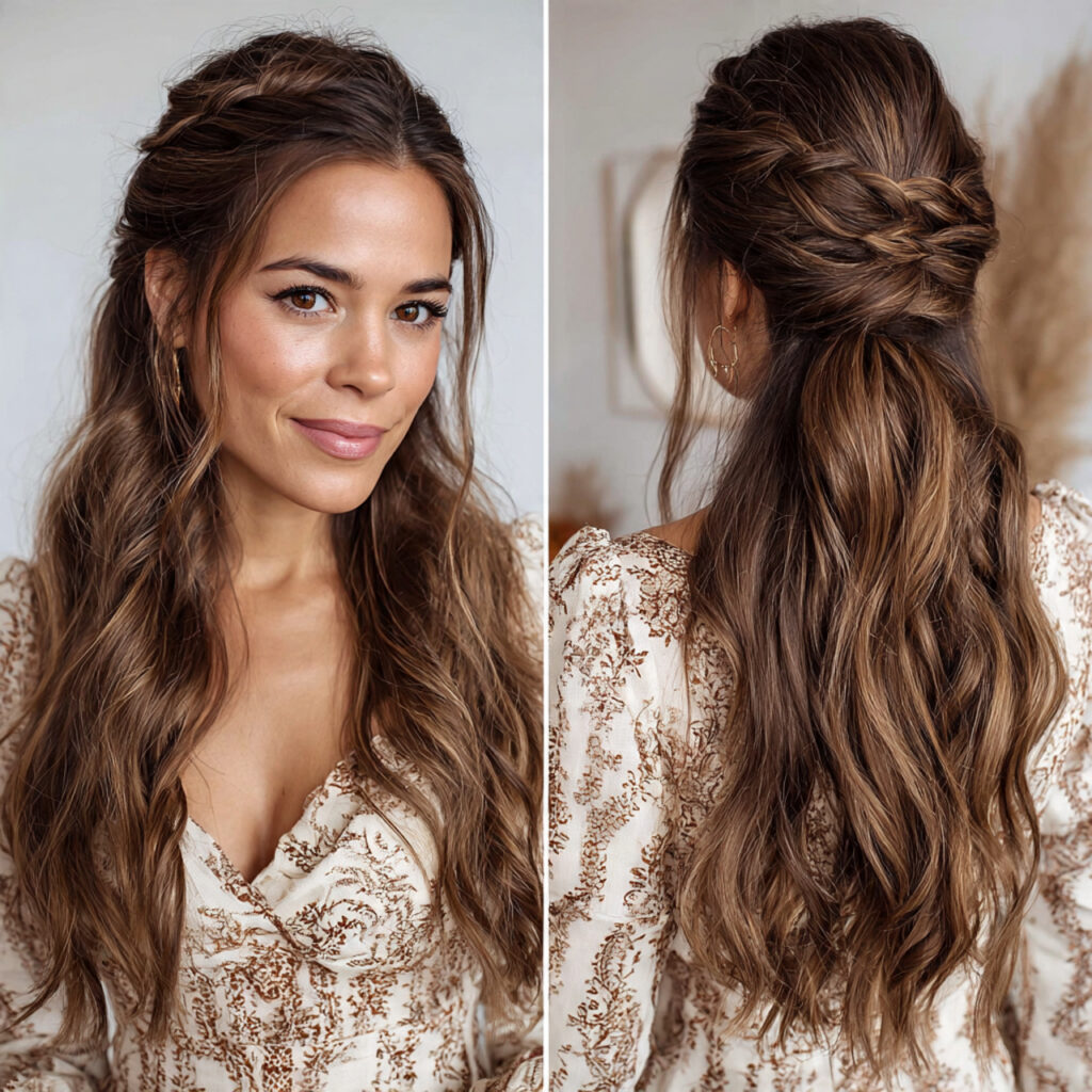 half up half down twist with long hairstyles ideas