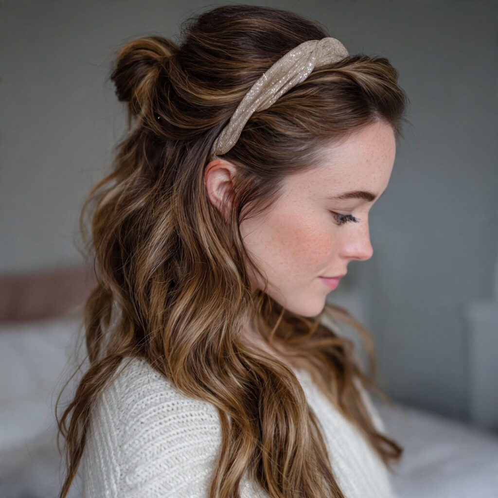 half up half down with a headband