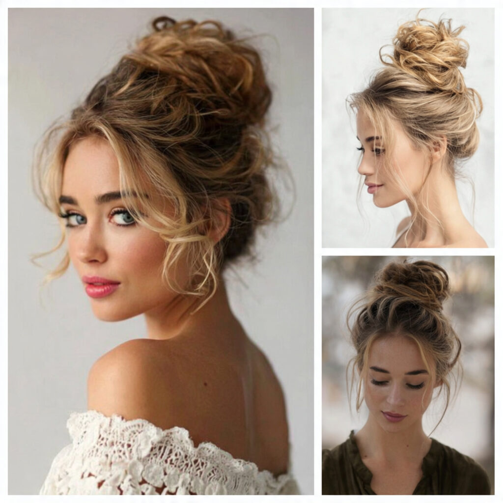 high messy bun with long hairstyles ideas