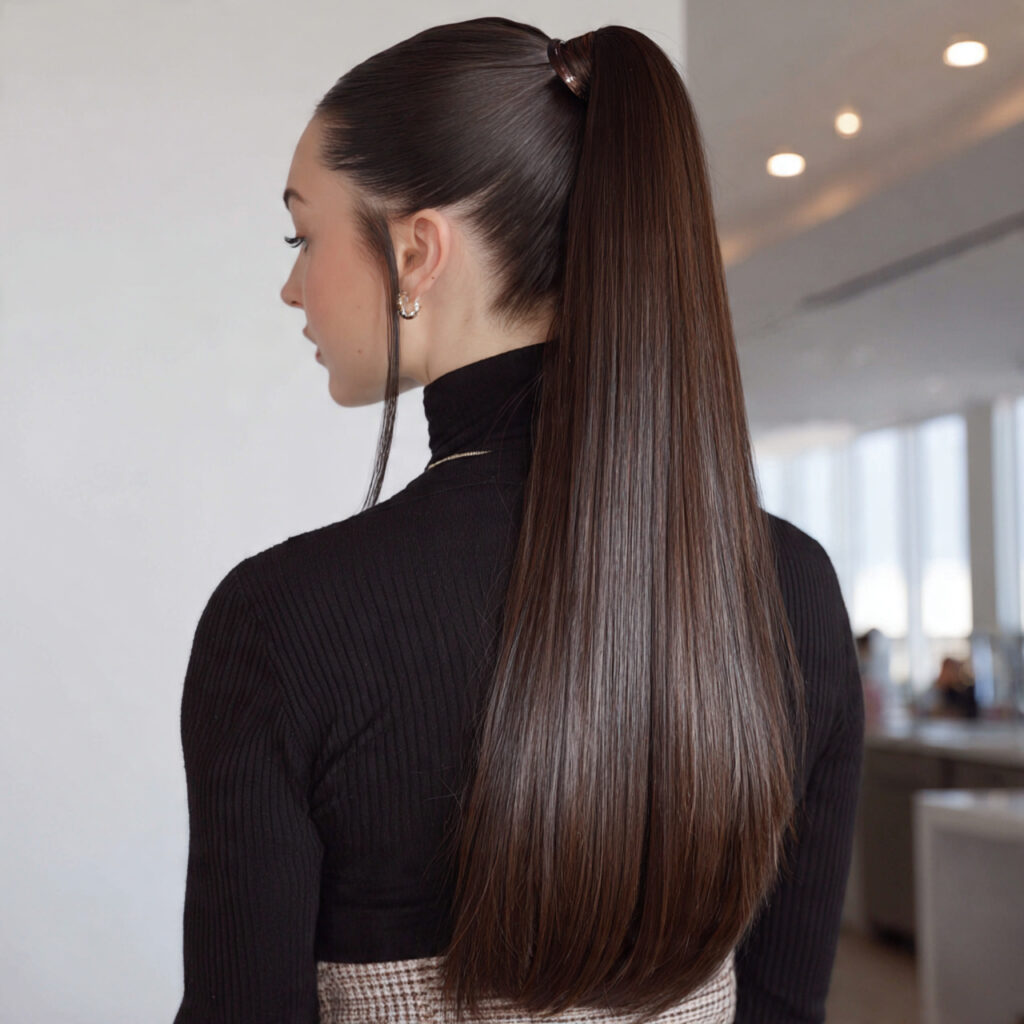 high straight ponytail