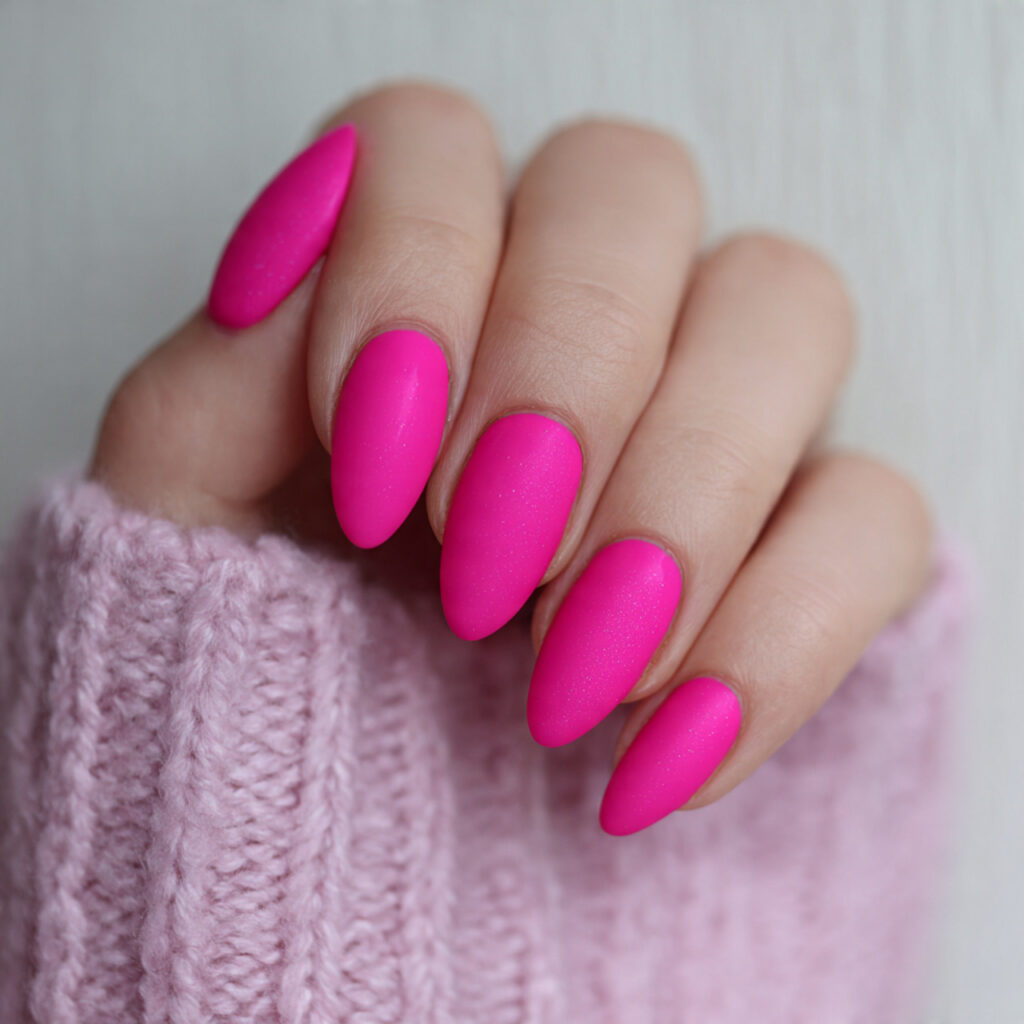 13 Pink Almond Nails That Are Cute, Classy, and Seriously Hard to Stop Staring At 3 hot pink almond nails