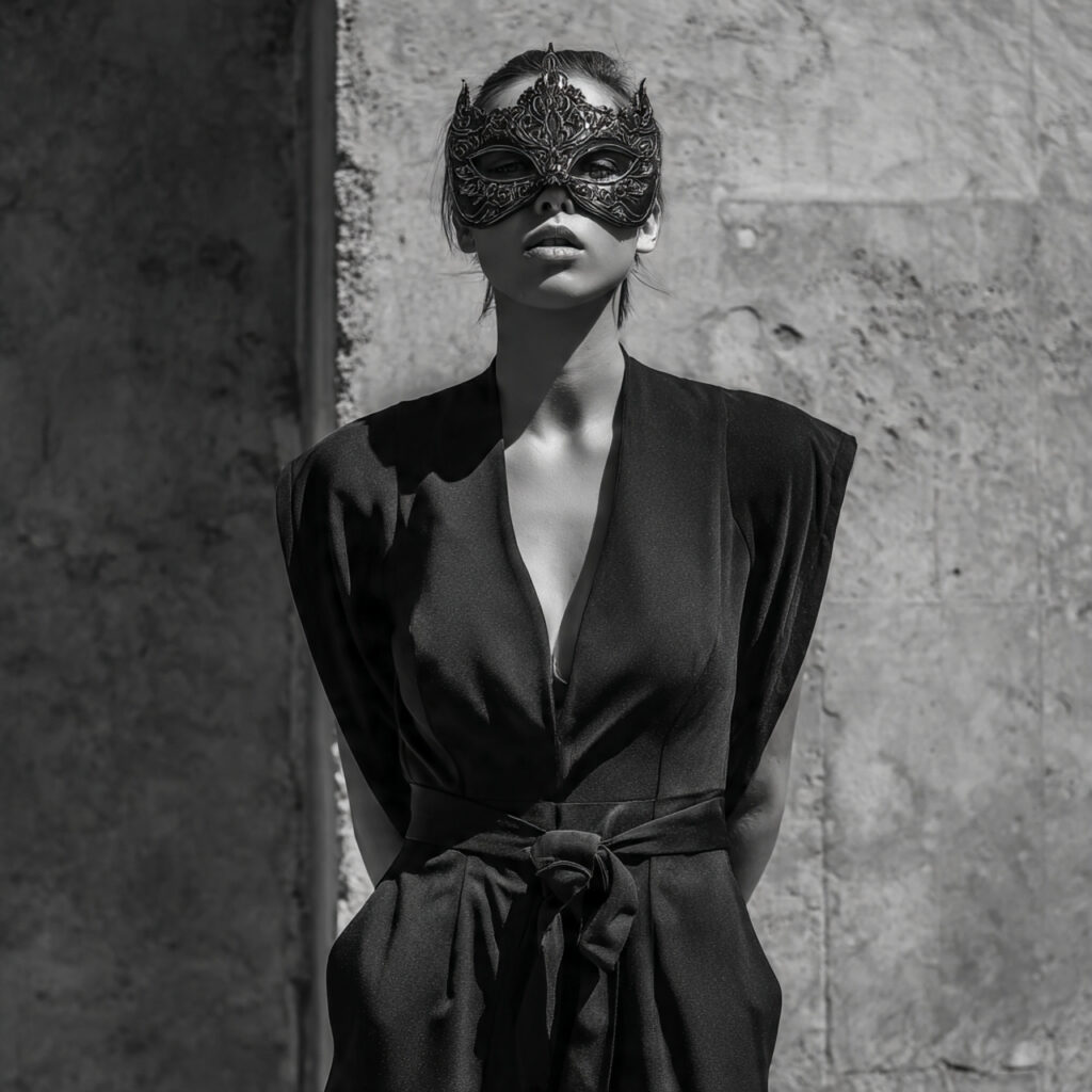 15 Masquerade Outfit Ideas That Will Make You the Most Mysterious (and Stylish) Person at the Ball 14 jumpsuit dramatic mask
