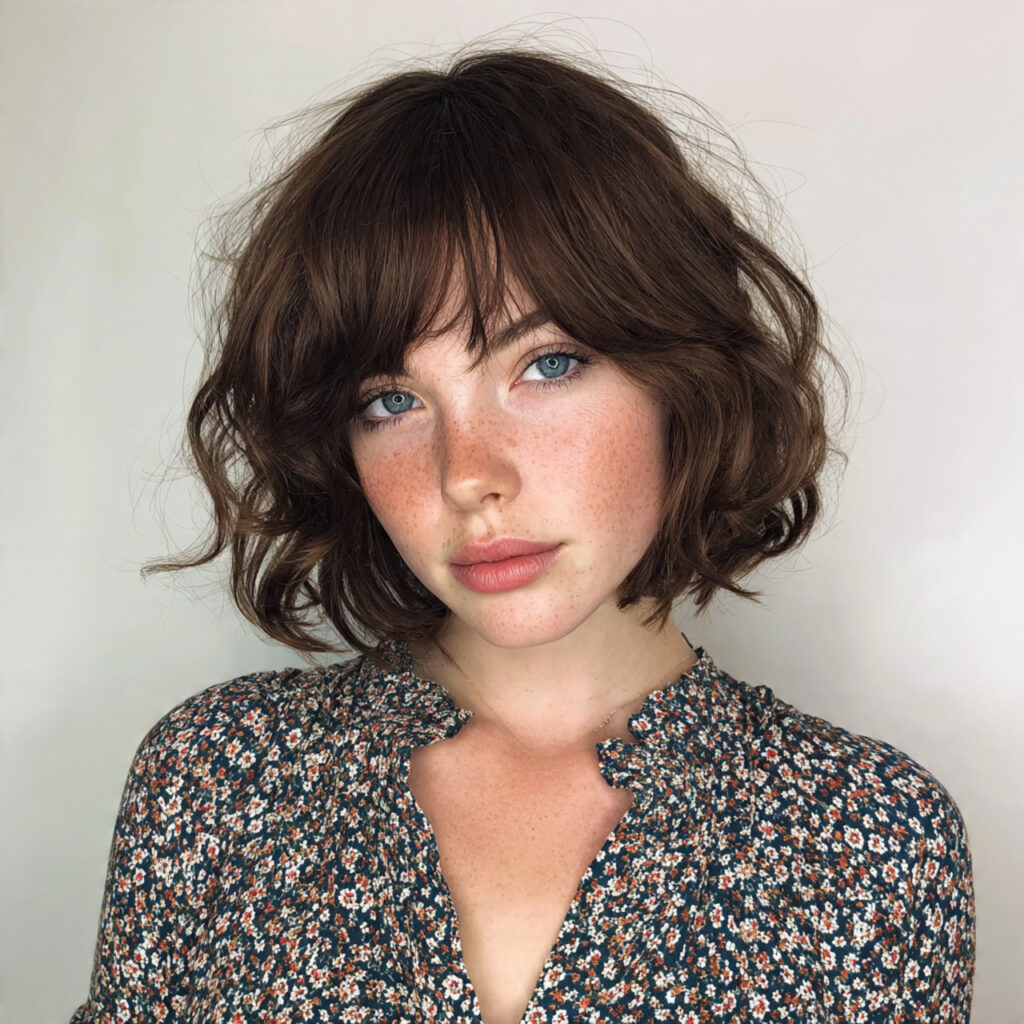 layered wavy bob with curtain bangs