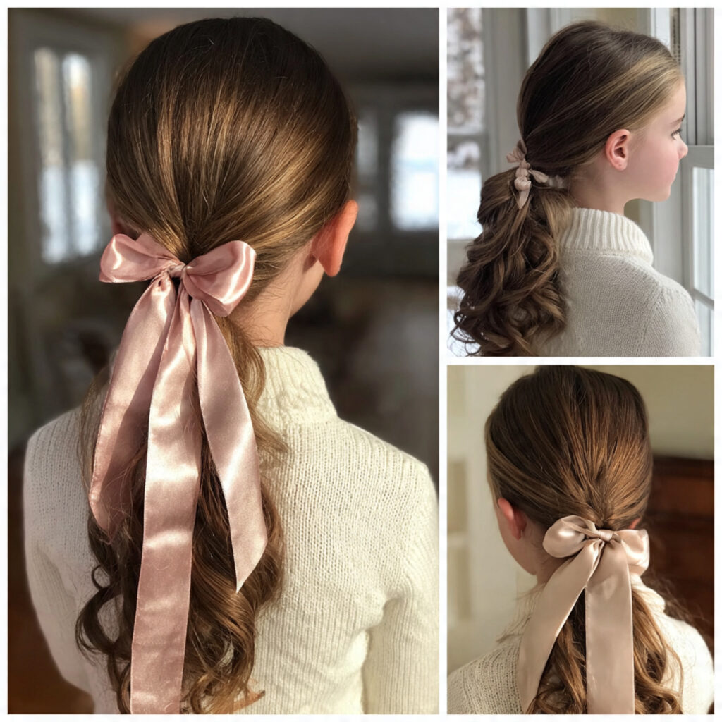 11 Kids Hairstyles Ideas That Are Cute, Easy & Totally Parent-Approved 10 low ponytail with ribbon styles for kids