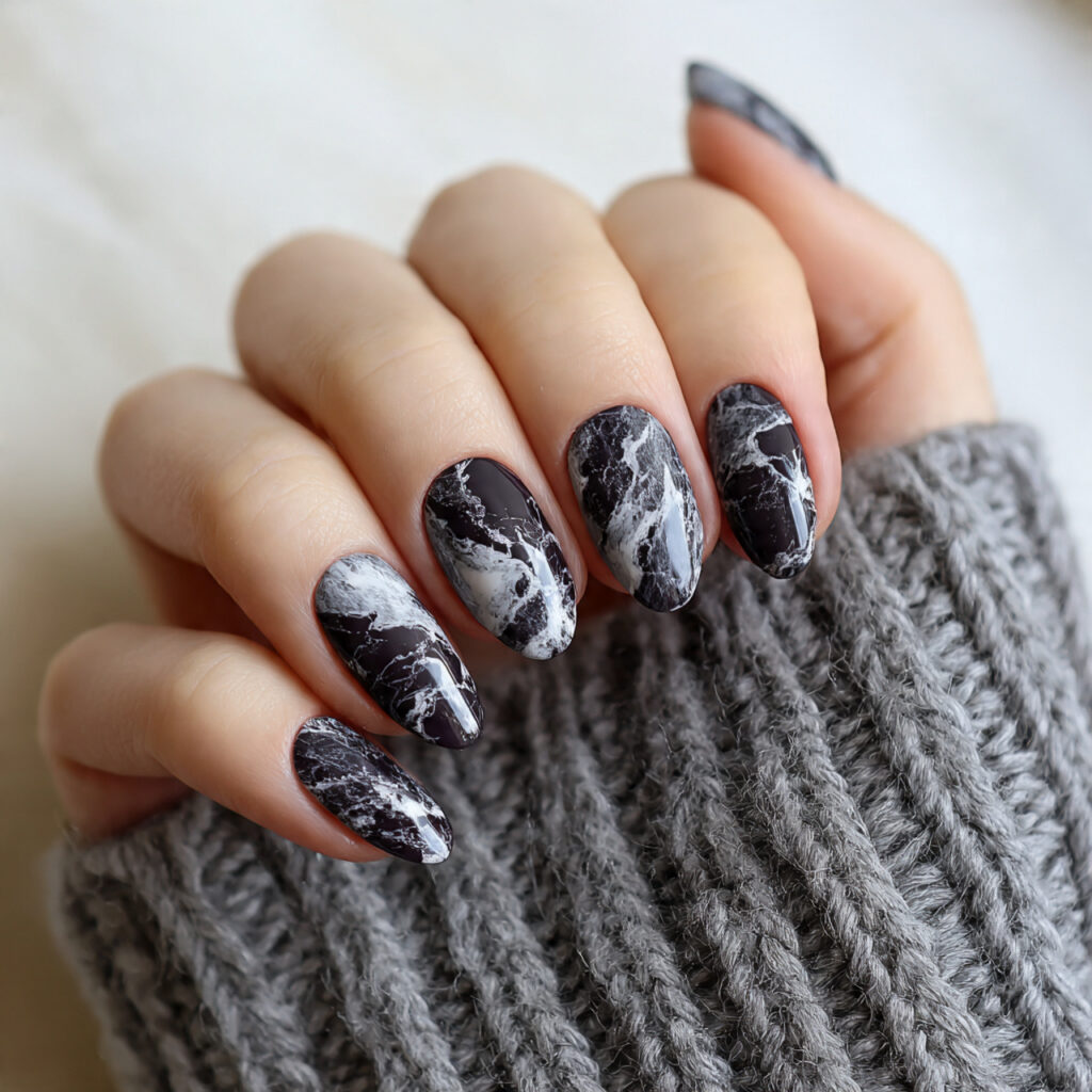 marble short almond nails