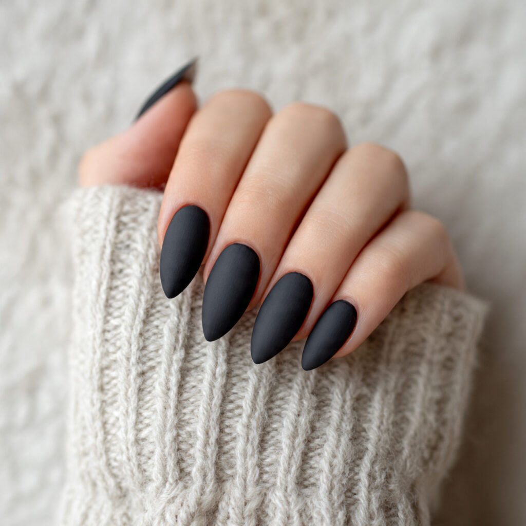 matte black almond nails