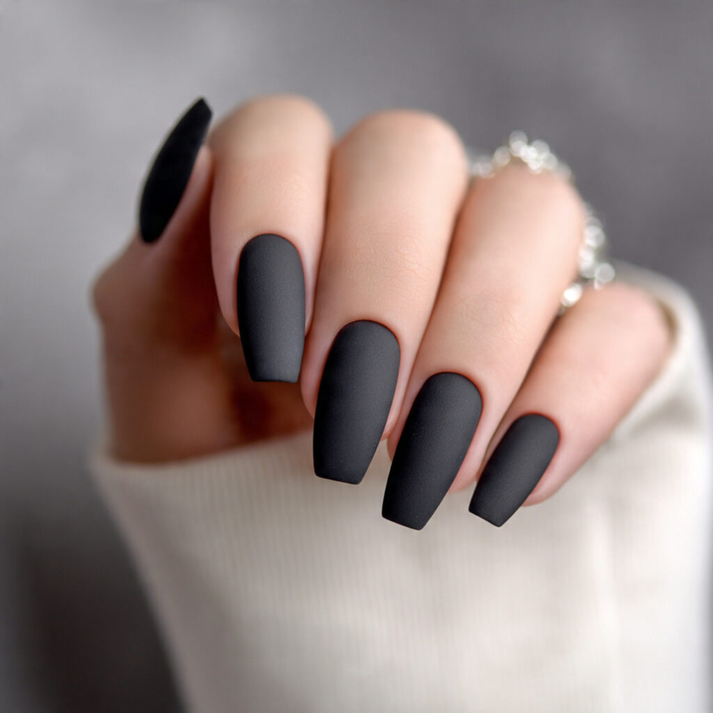 matte black short coffin nails