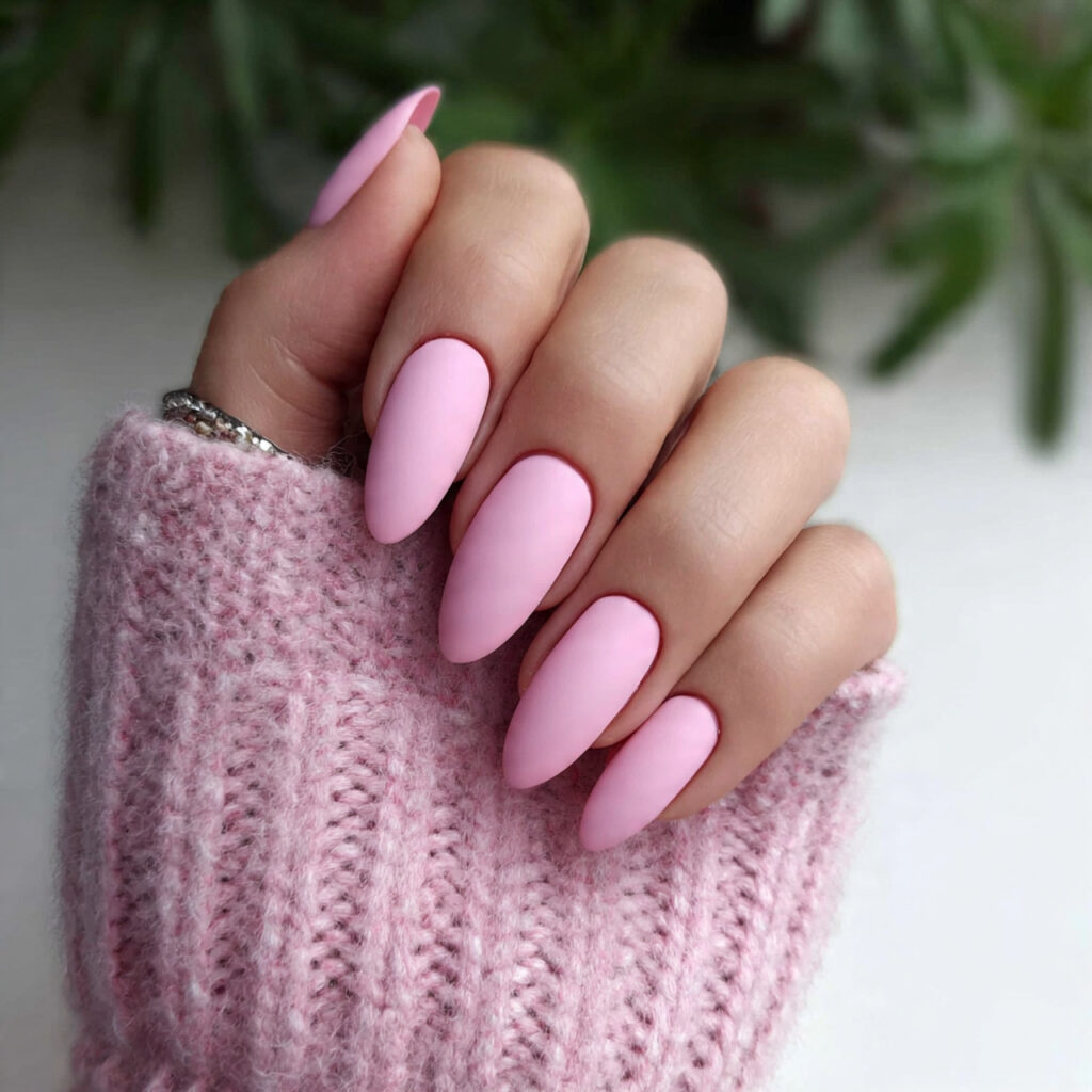 13 Pink Almond Nails That Are Cute, Classy, and Seriously Hard to Stop Staring At 7 matte pink almond nails