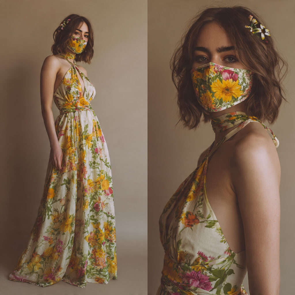15 Masquerade Outfit Ideas That Will Make You the Most Mysterious (and Stylish) Person at the Ball 12 maxi dress floral mask