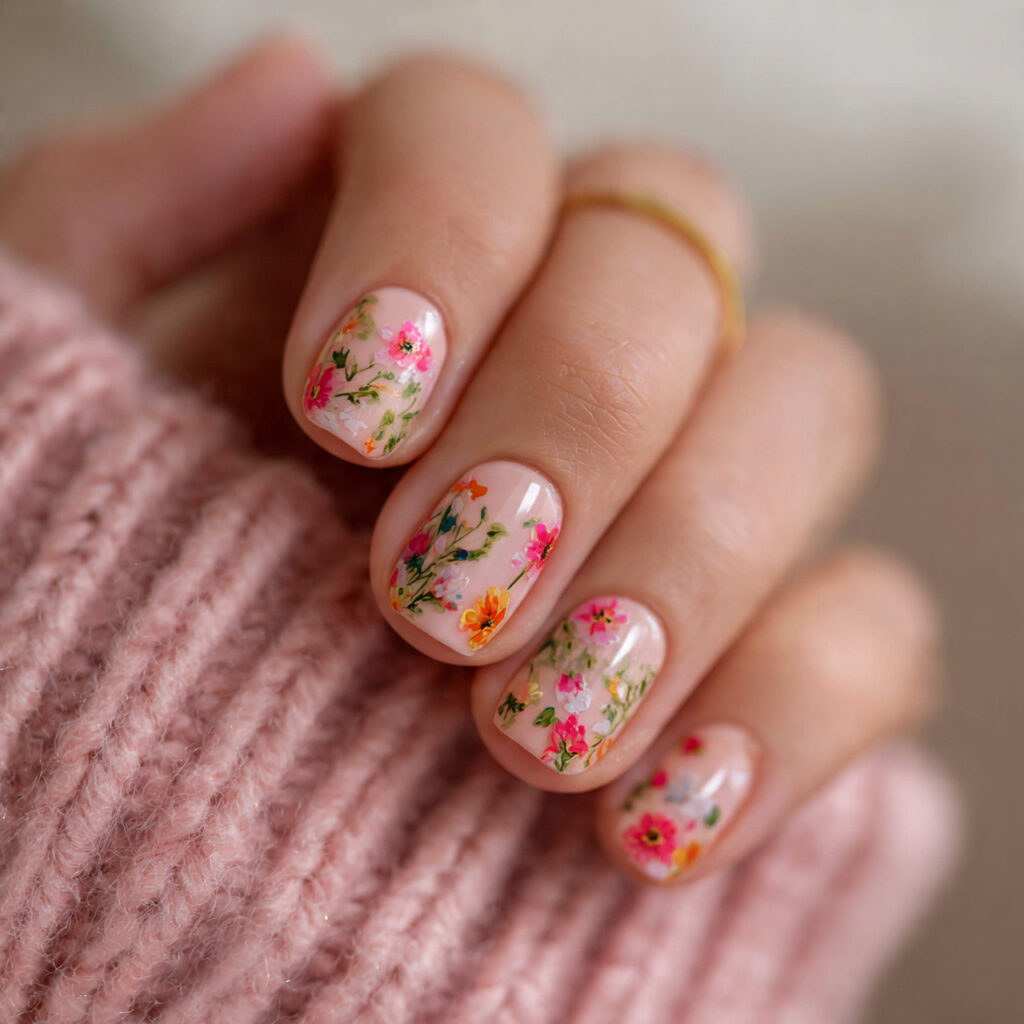 14 Short Nails Design Ideas That Make Your Hands Look Instantly Chic (Yes, Even If You’re a Minimalist) 9 micro floral short nails