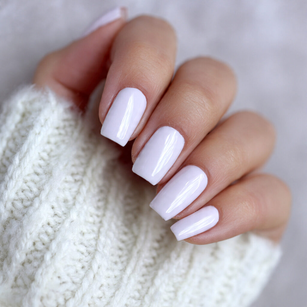 milky white short coffin nails