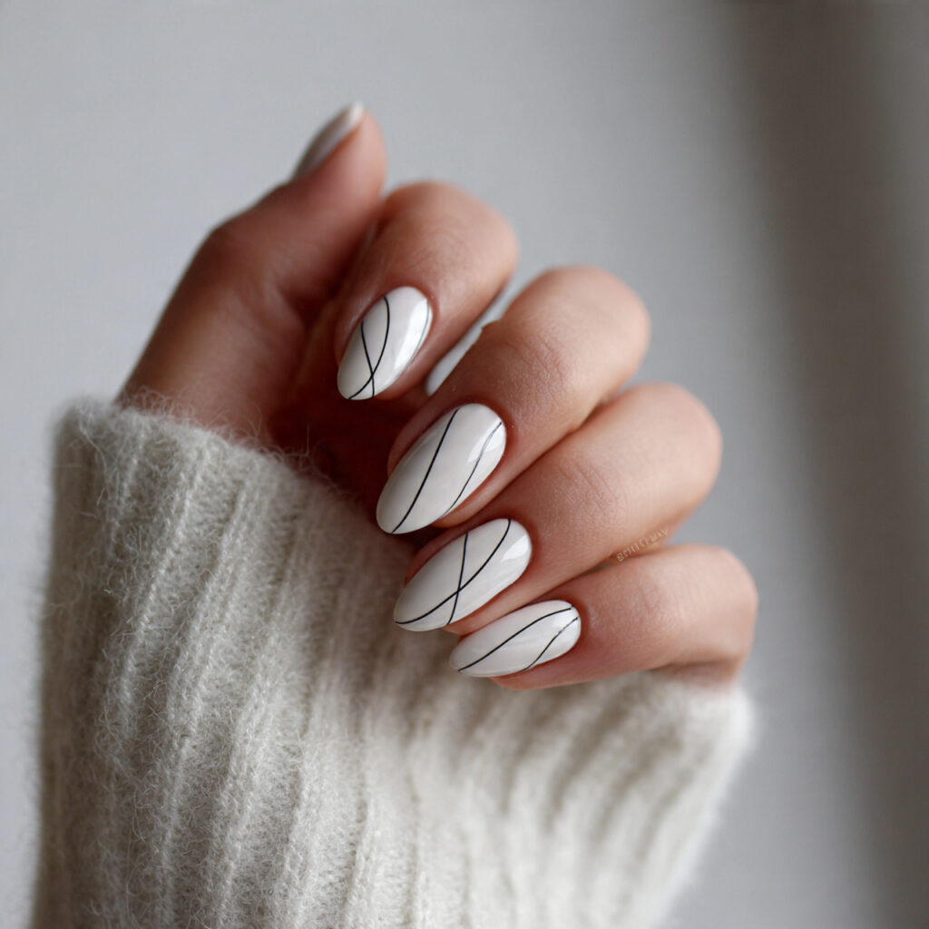 13 Trending Almond Nails That Are Everywhere Right Now (And Honestly… I’m Obsessed) 14 minimal line art almond nails 1