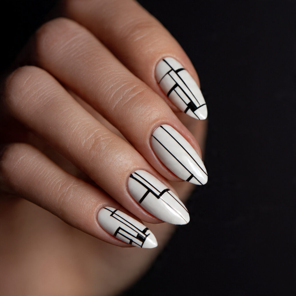 minimal line art short coffin nails