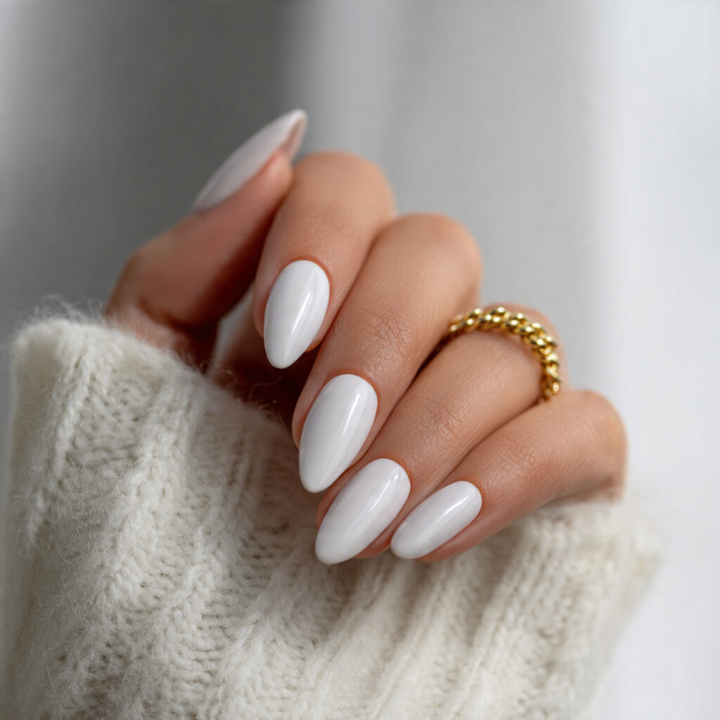 minimalist white almond nails