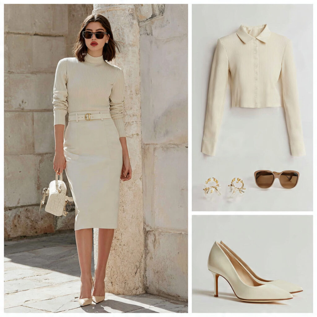 monochrome neutral outfit for women