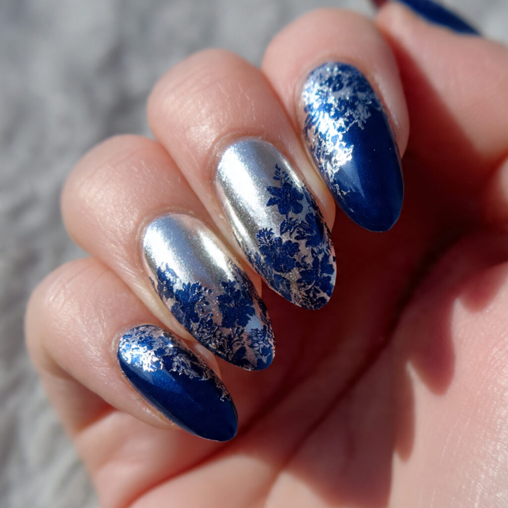 13 Navy Blue Nails Ideas That Look Expensive, Chic, and Totally Copy-Worthy 12 navy blue and silver nails
