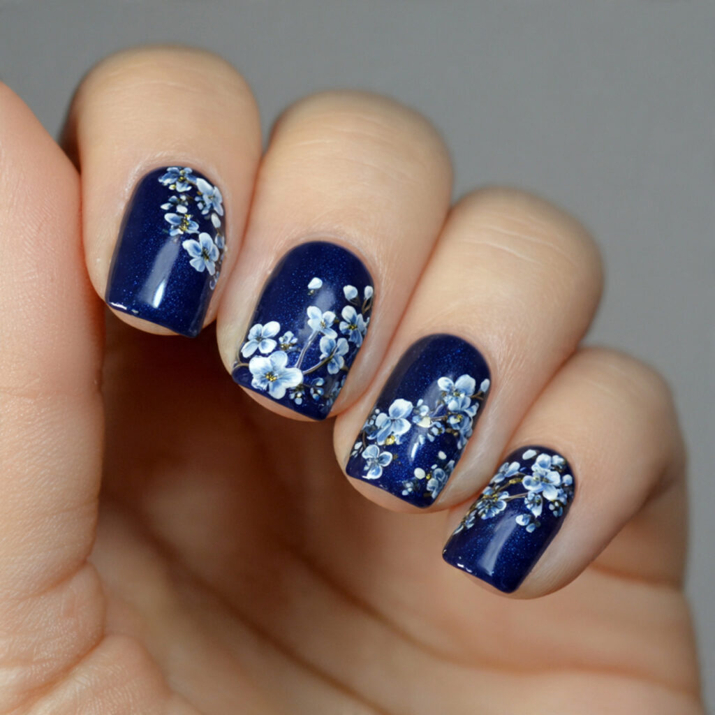 13 Navy Blue Nails Ideas That Look Expensive, Chic, and Totally Copy-Worthy 11 navy blue floral nails