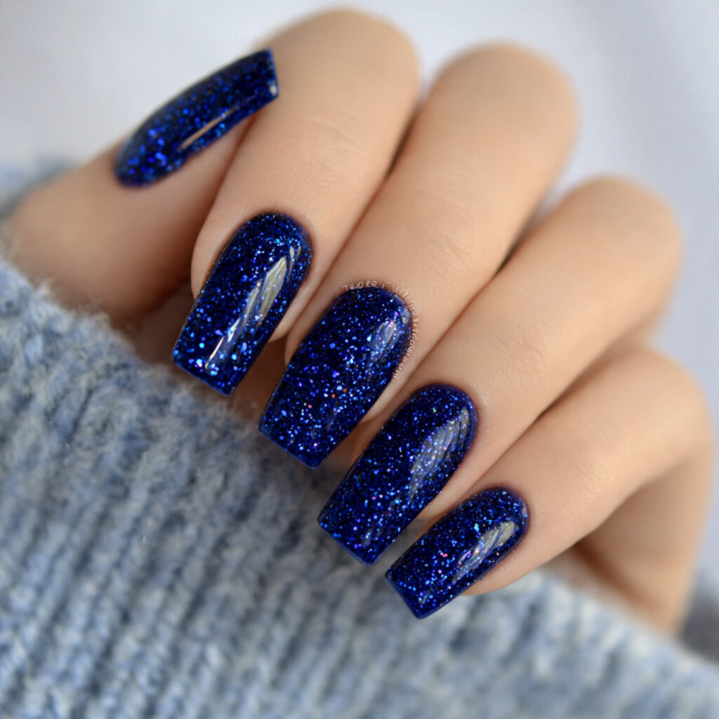 13 Navy Blue Nails Ideas That Look Expensive, Chic, and Totally Copy-Worthy 7 navy blue glitter nails 1