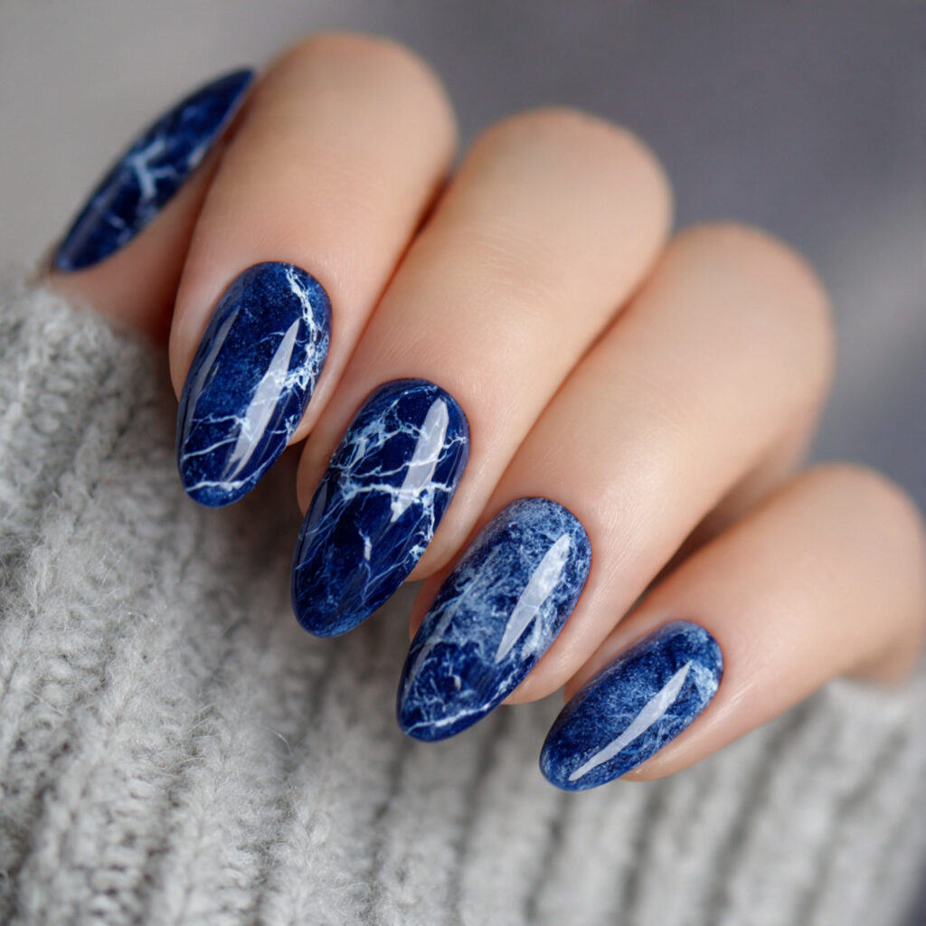 13 Navy Blue Nails Ideas That Look Expensive, Chic, and Totally Copy-Worthy 8 navy blue marble nails