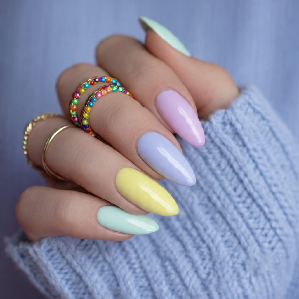 15 Almond Acrylic Nails That Instantly Elevate Your Style (And the Outfits That Look Amazing With Them) 15 pastel almond acrylic nails spring outfit