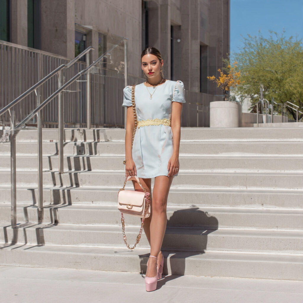 13 Graduation Outfit Ideas That Will Make You Look Main Character-Level Chic 6 pastel mini dress platform heels for graduation ou