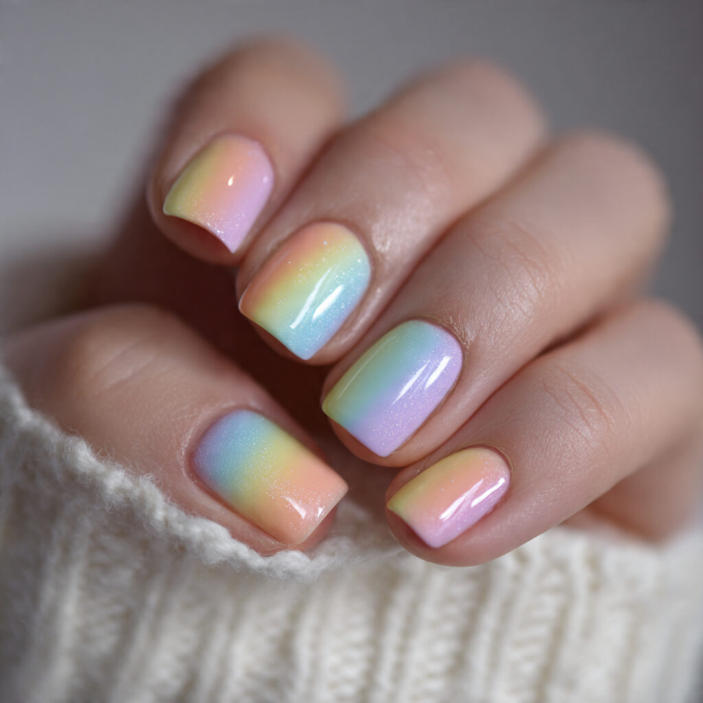 pastel rainbow short nails 1