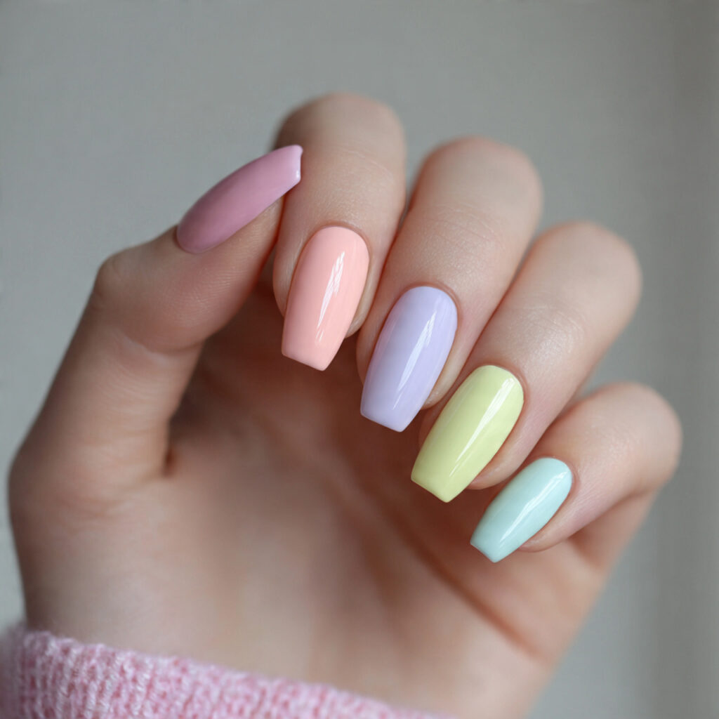 pastel short coffin nails