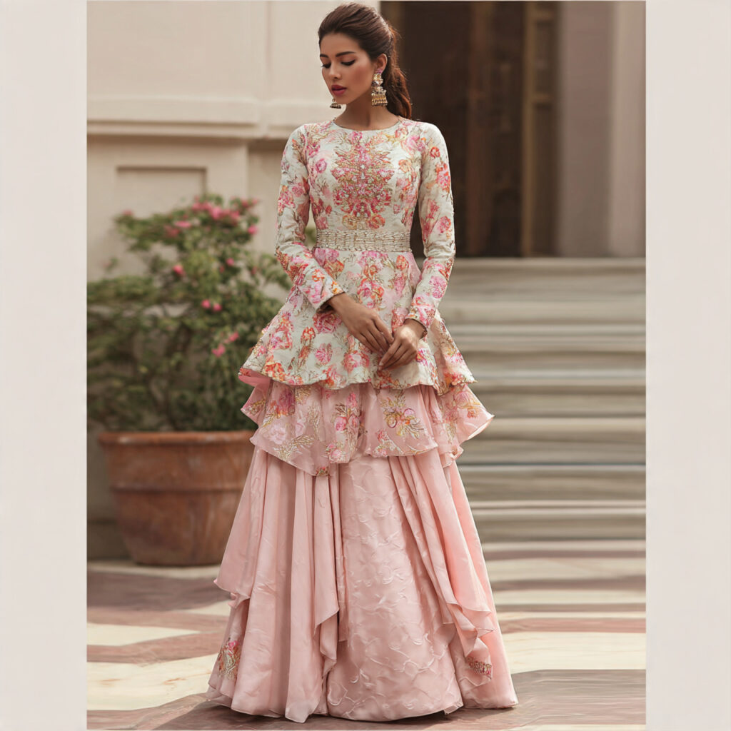 12 Eid Outfit Ideas That’ll Make You Feel Like the Main Character This Eid 10 peplum top with lehenga skirt for eid outfit for w