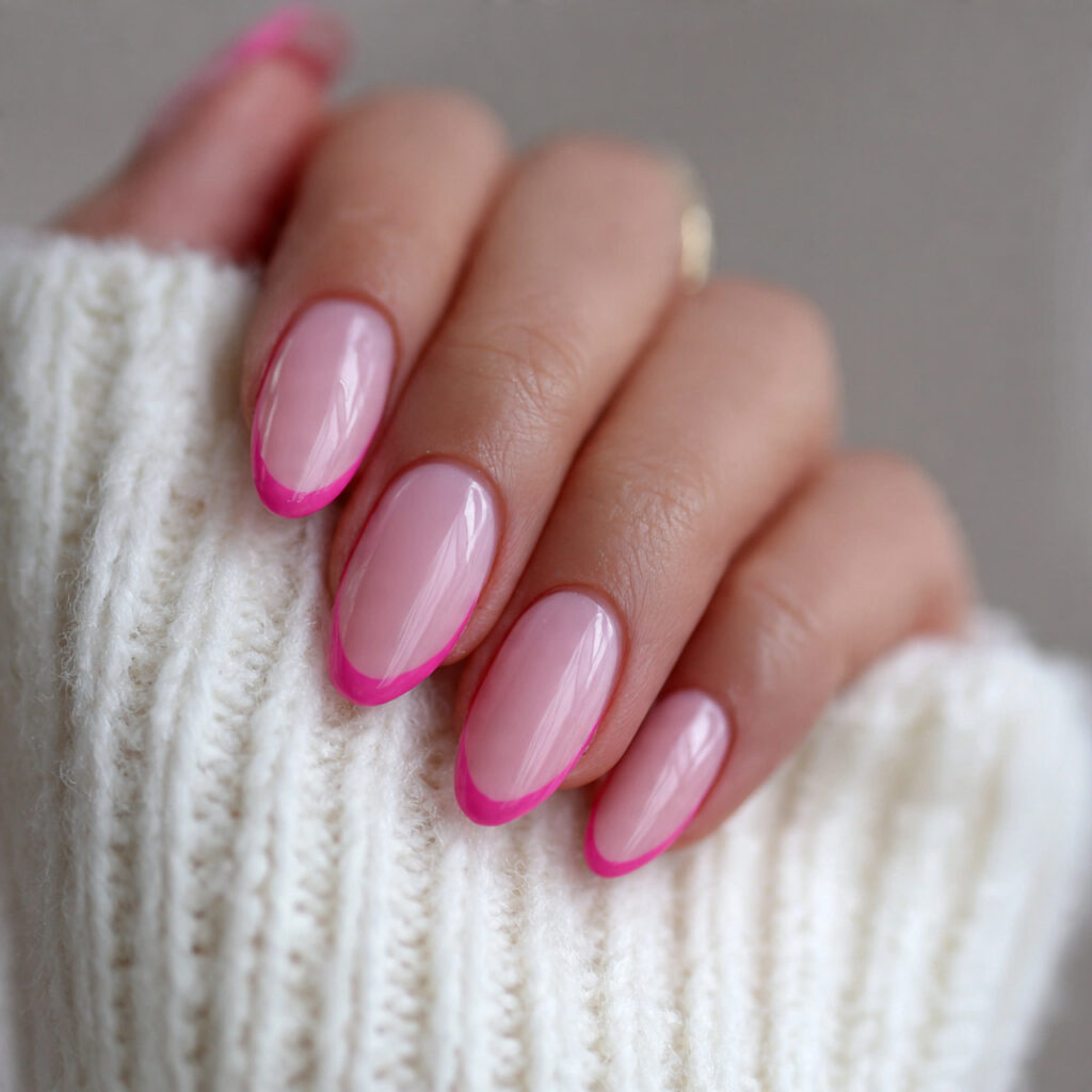 13 Pink Almond Nails That Are Cute, Classy, and Seriously Hard to Stop Staring At 4 pink french tip almond nails