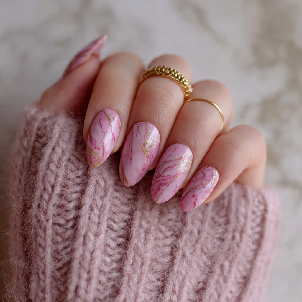 13 Pink Almond Nails That Are Cute, Classy, and Seriously Hard to Stop Staring At 8 pink marble almond nails