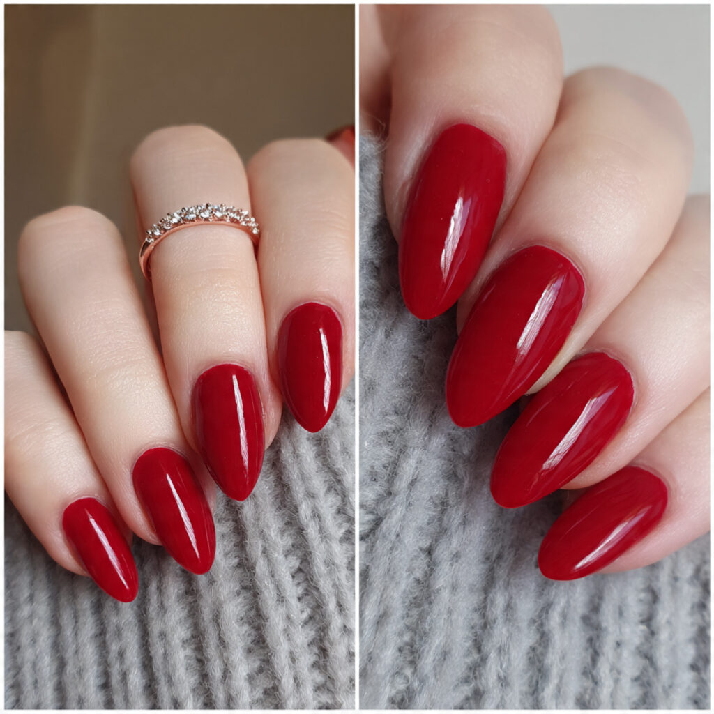 15 Almond Acrylic Nails That Instantly Elevate Your Style (And the Outfits That Look Amazing With Them) 8 red almond acrylic nails date night look