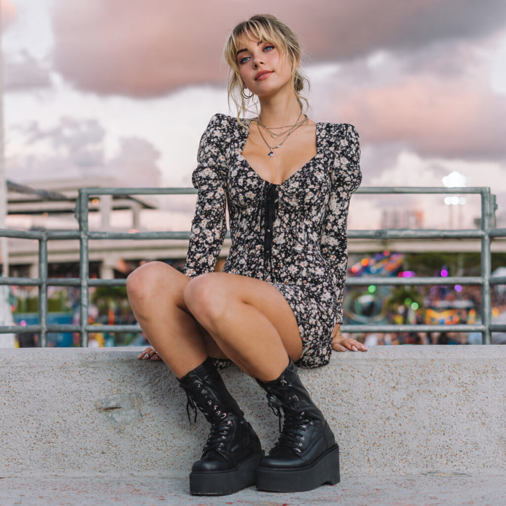 15 Concert Outfit Ideas That Will Make You the Best-Dressed Person in the Crowd 16 romper platform boots for concert outfit