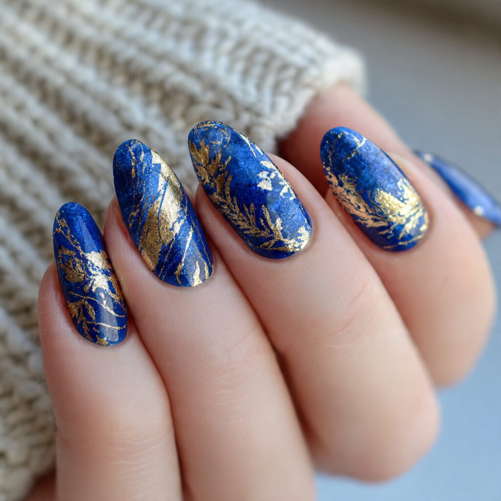 15 Royal Blue Nails That Instantly Elevate Your Style (And Yes, You Can Totally Wear Them Tomorrow) 9 royal blue nails with gold foil