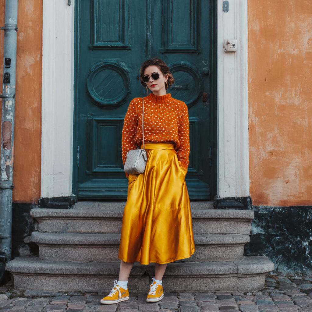 satin skirt knit sweater for women