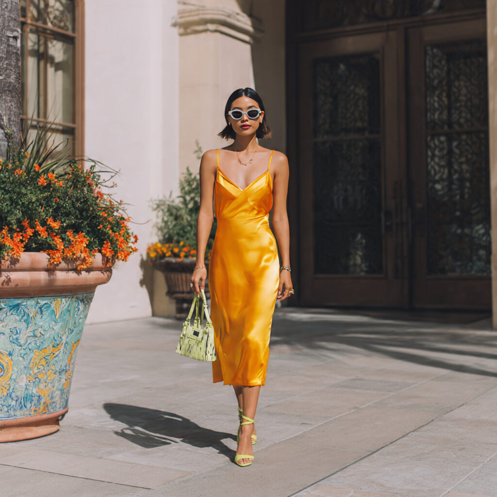 14 Birthday Outfit Ideas for Women That Will Make You Feel Like the Main Character 2 satin slip dress strappy heels for birthday outfit