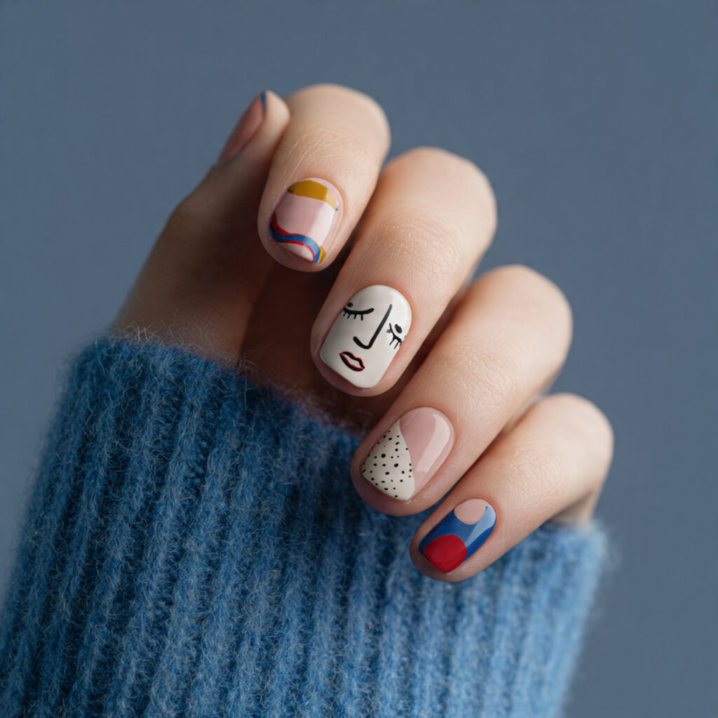 14 Short Acrylic Nails That Look Chic, Stylish, and Totally Wearable Right Now 5 short acrylic nails with minimal line art