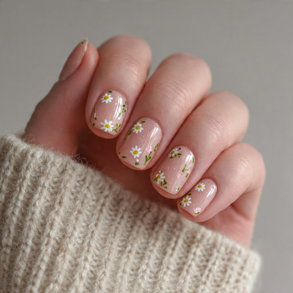 14 Short Acrylic Nails That Look Chic, Stylish, and Totally Wearable Right Now 9 short acrylic nails with tiny flowers