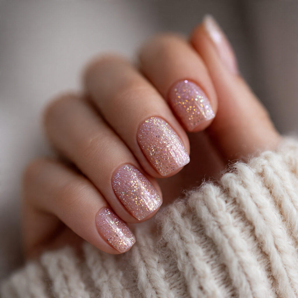 short nails with glitter