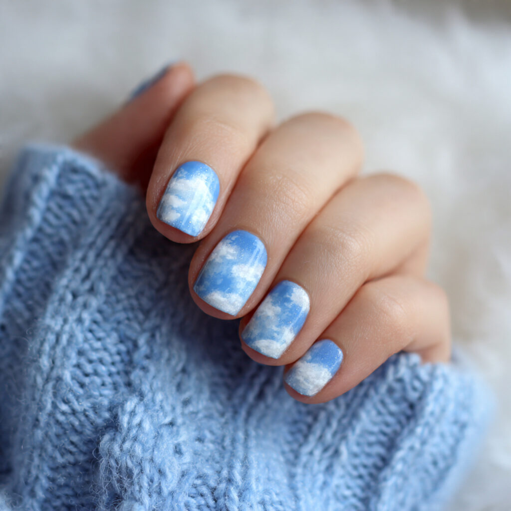 14 Trending Blue Nail Ideas Everyone Is Obsessed With Right Now (Your Next Mani Just Found You) 6 sky blue cloud nails