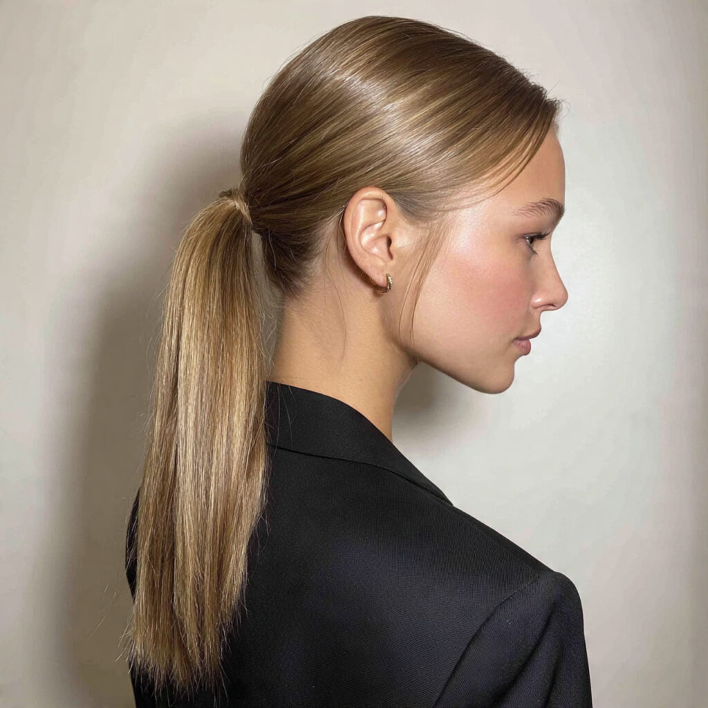 sleek low ponytail with straight hairstyles