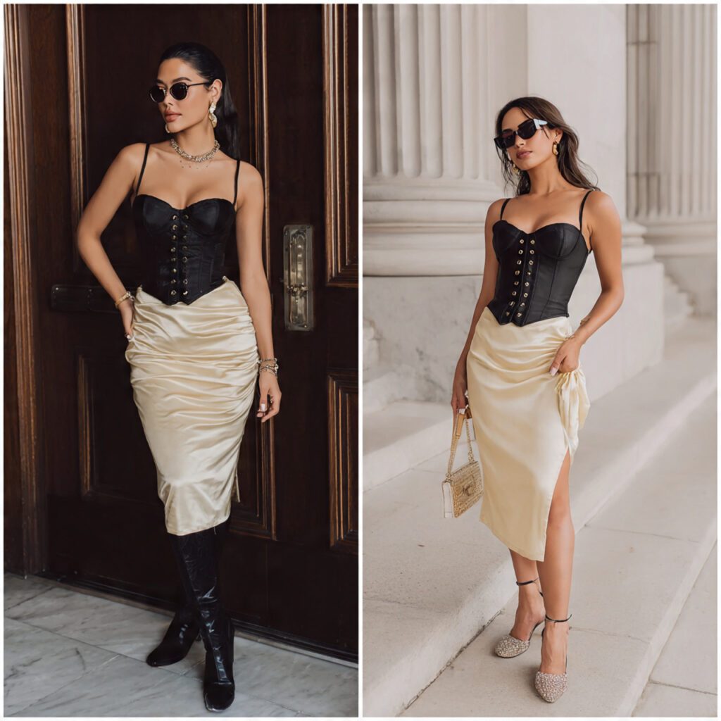 14 Birthday Outfit Ideas for Women That Will Make You Feel Like the Main Character 12 slip skirt corset top for birthday outfit ideas fo