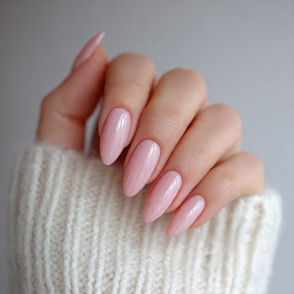 soft pink short almond nails